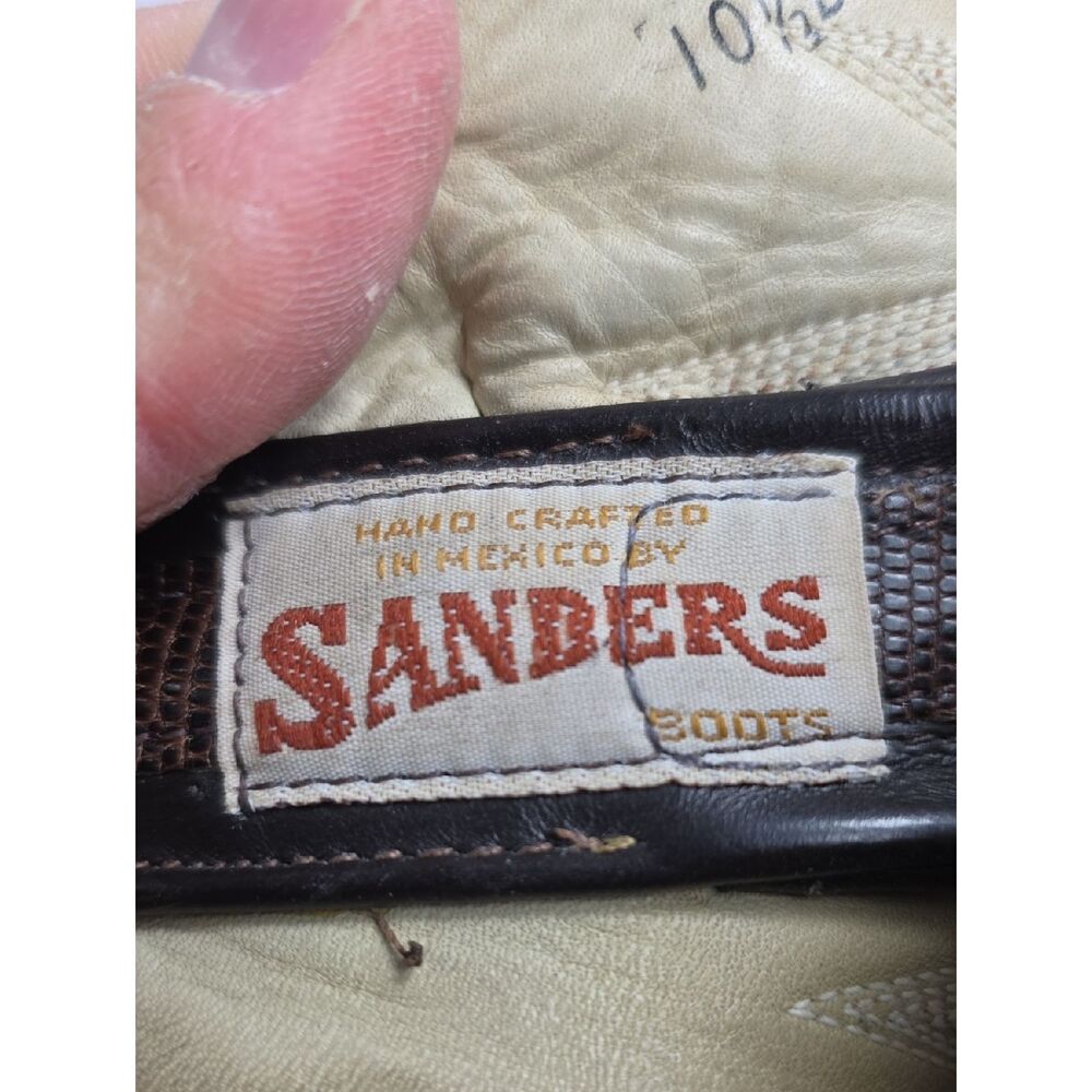 Vintage Sanders Boot Lizzard Brown‎ Leather Men's Cowboy Boots Size 10 1/2 - Picture 10 of 12